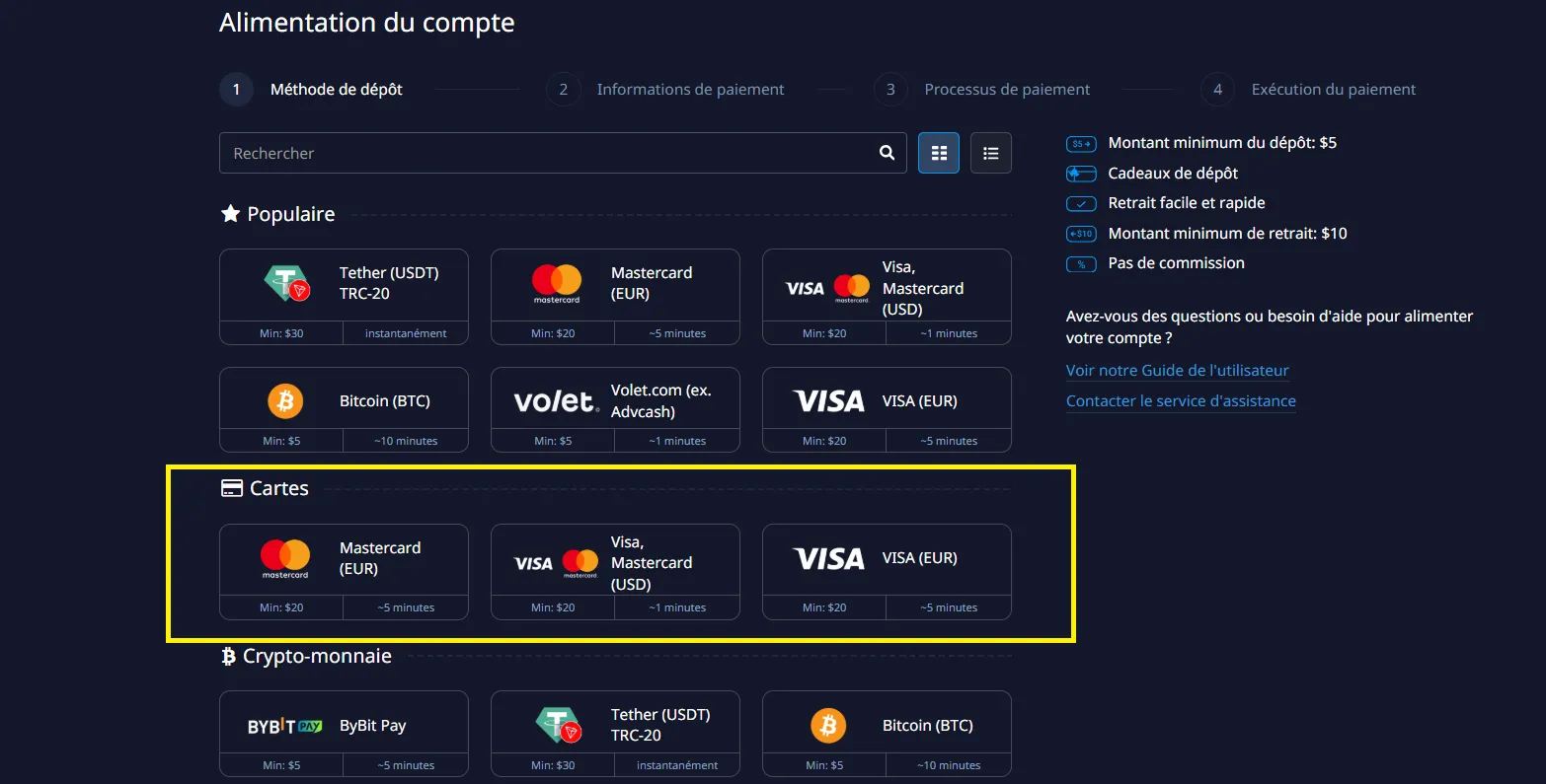 Déposez de l'argent sur Pocket Option avec une carte de débit