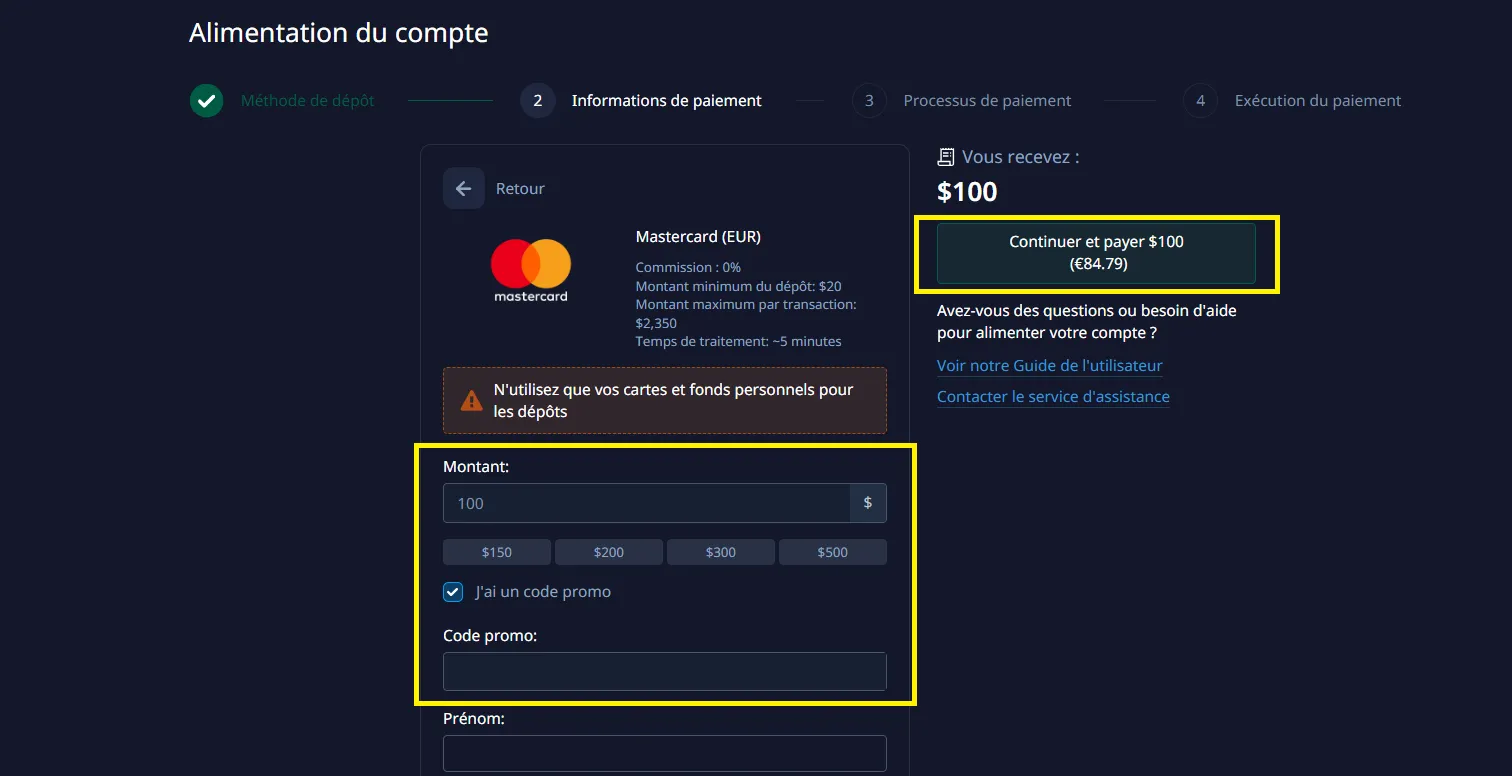 Déposez de l'argent sur Pocket Option avec une carte de débit
