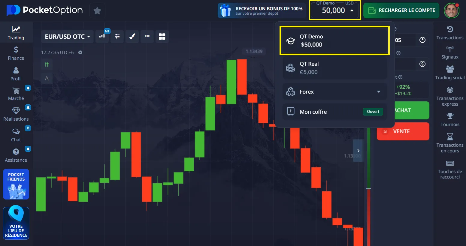 trading mondial d'options de poche