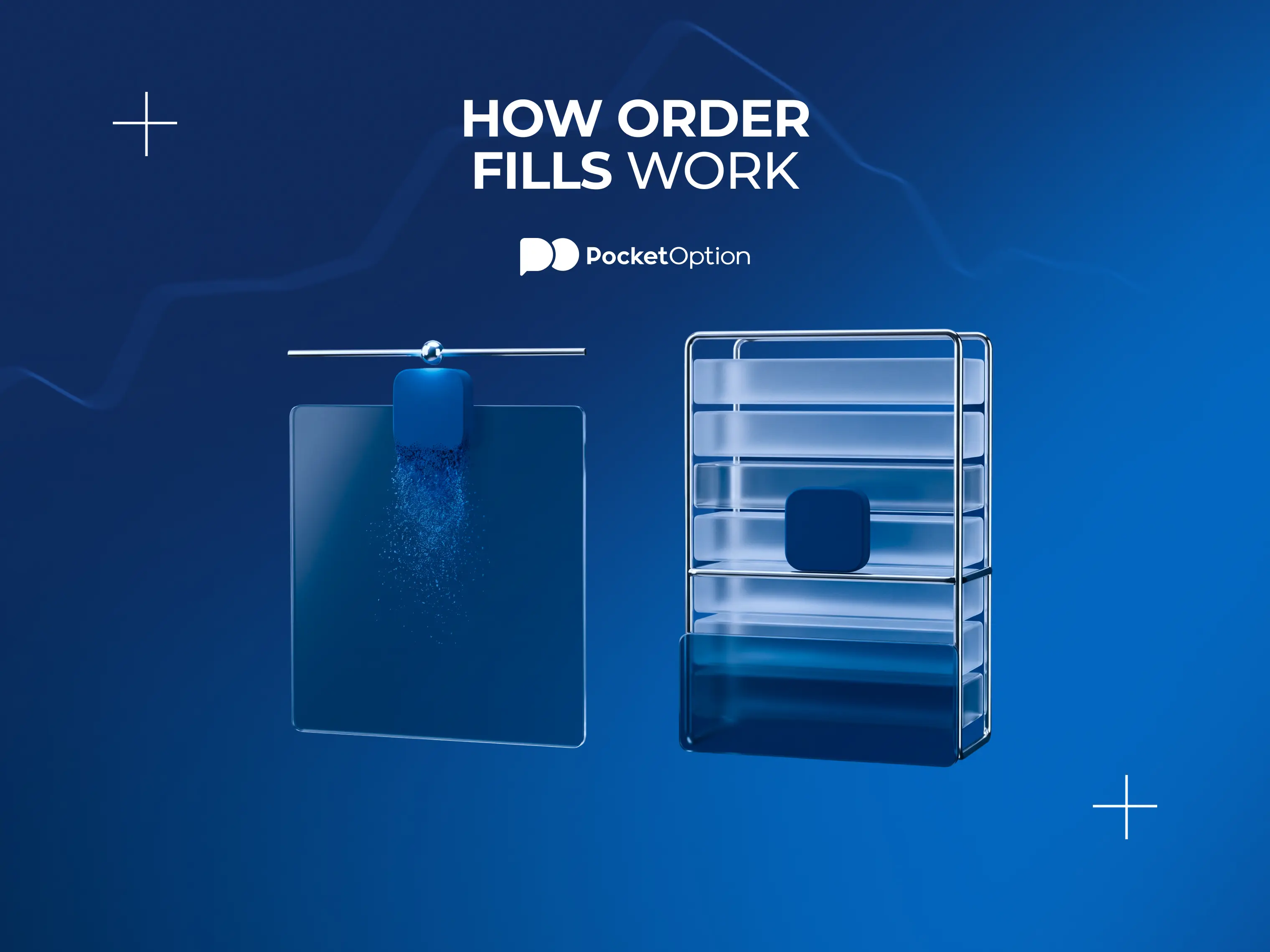 Side-by-side diagram contrasting a market order filling immediately at the best available price against a limit order waiting in the book for its specified price