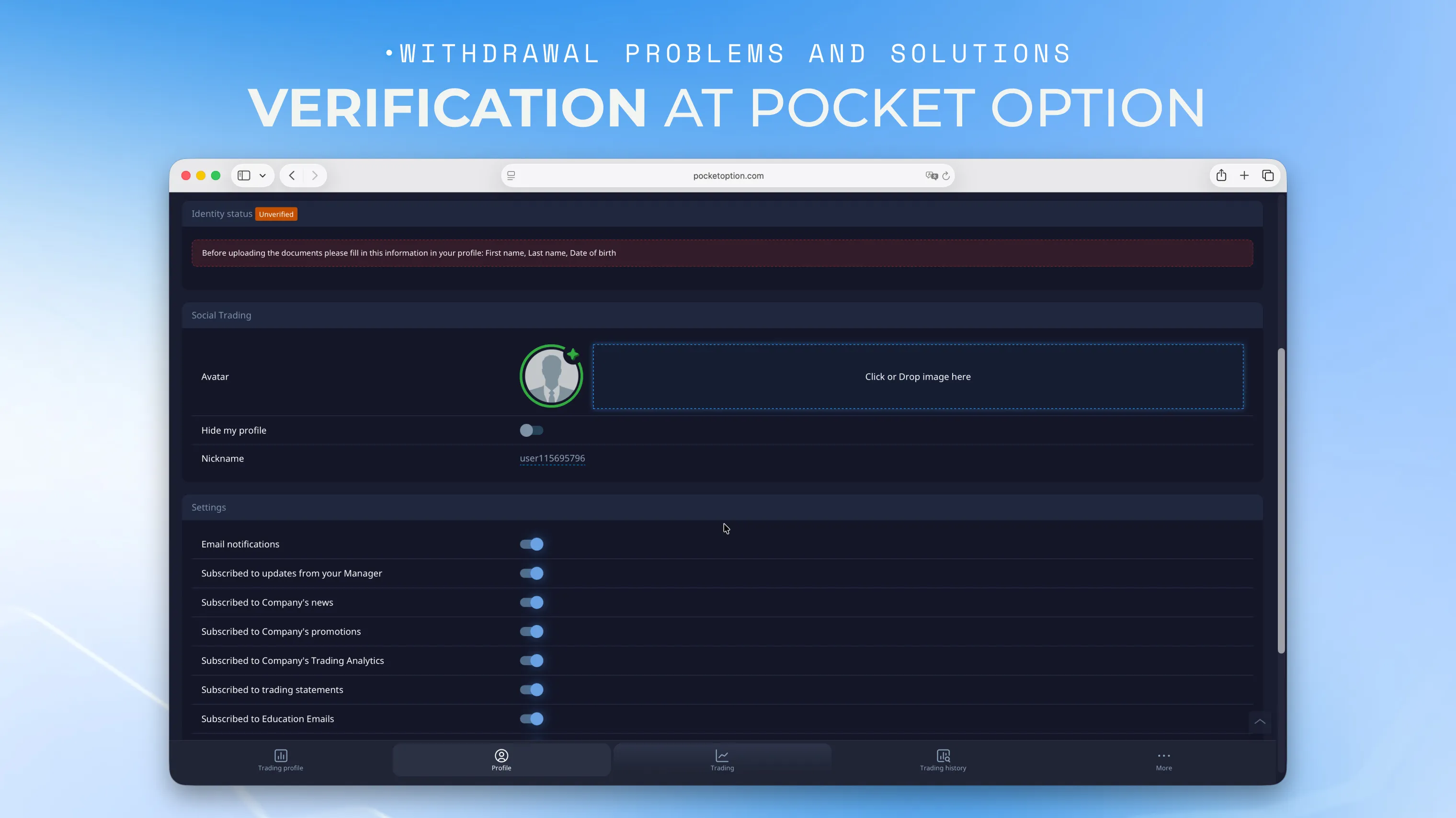 Verification at Pocket Option