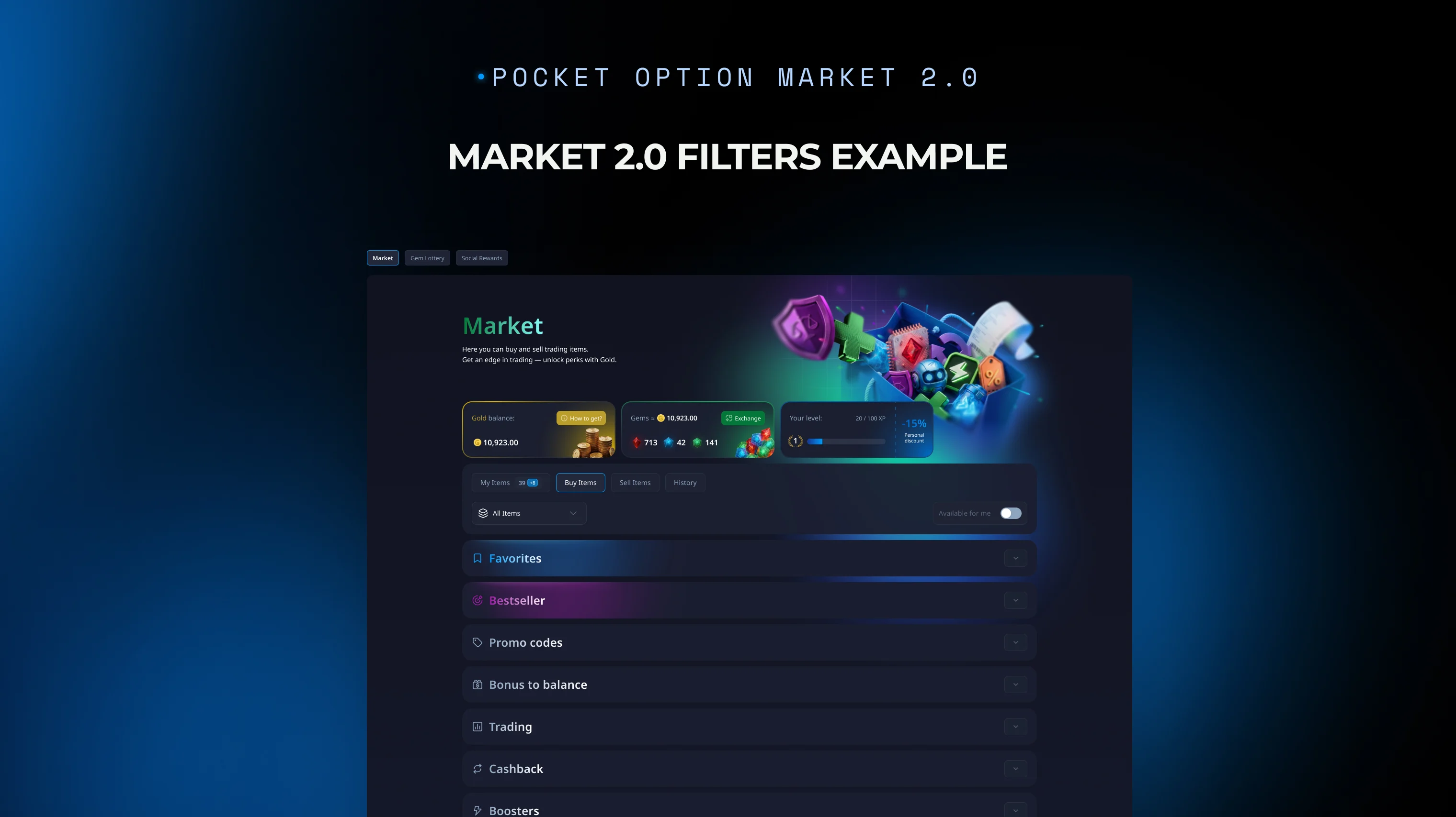 Market 2.0 filters example
