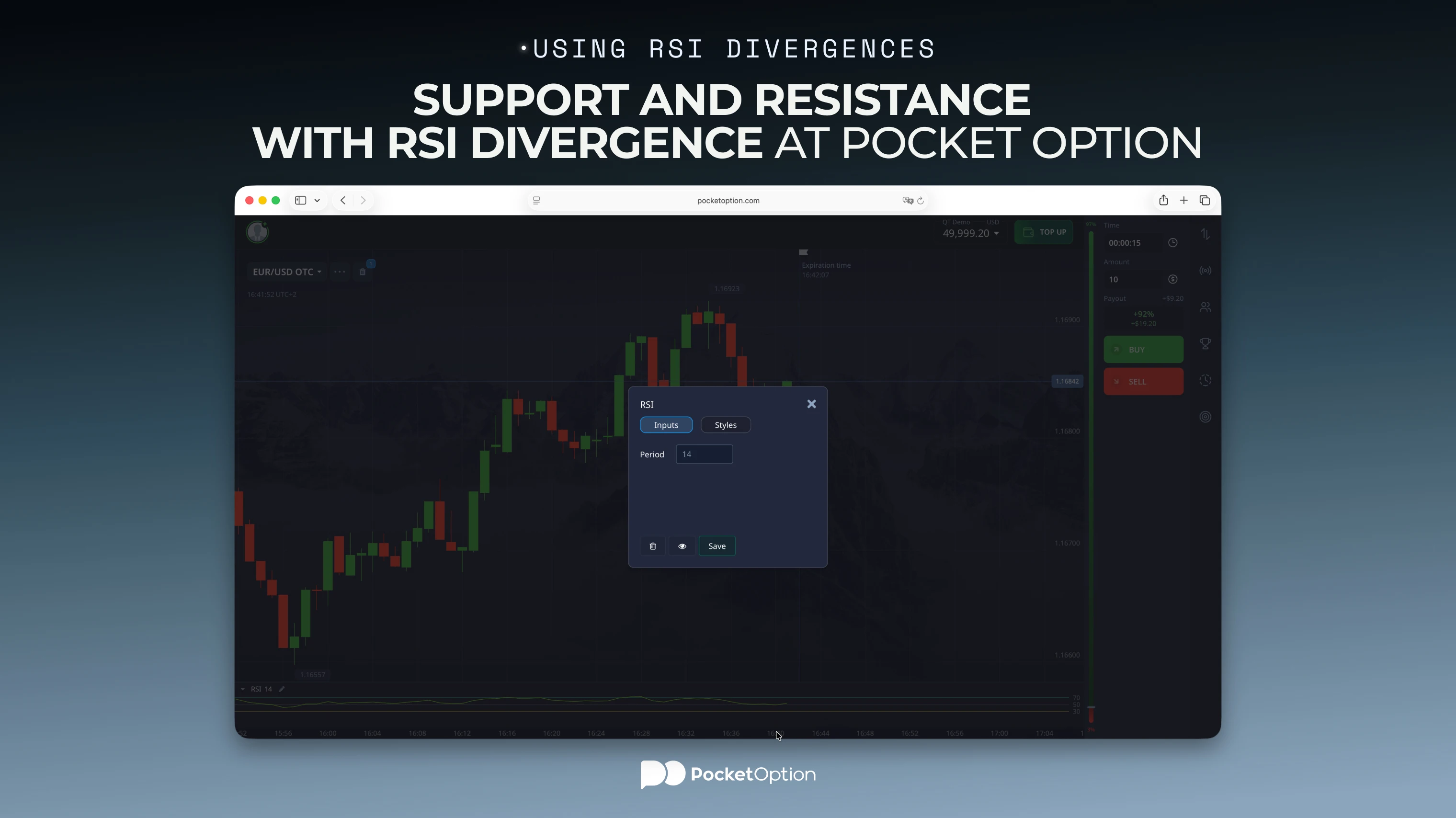 Support and resistance with RSI divergence at Pocket Option