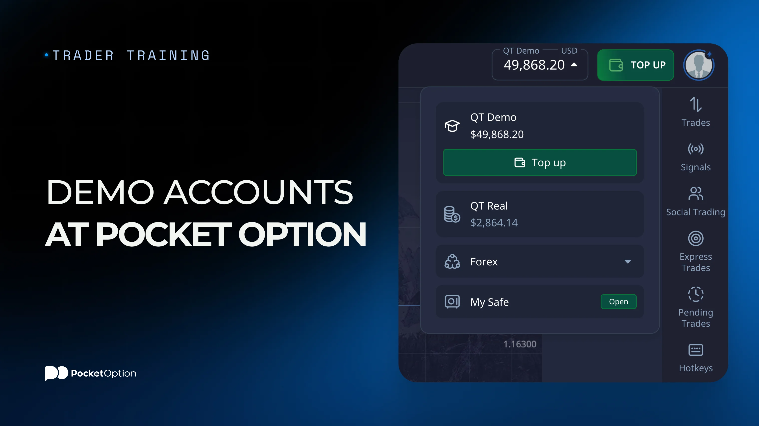 Free trading simulators and demo accounts at Pocket Option