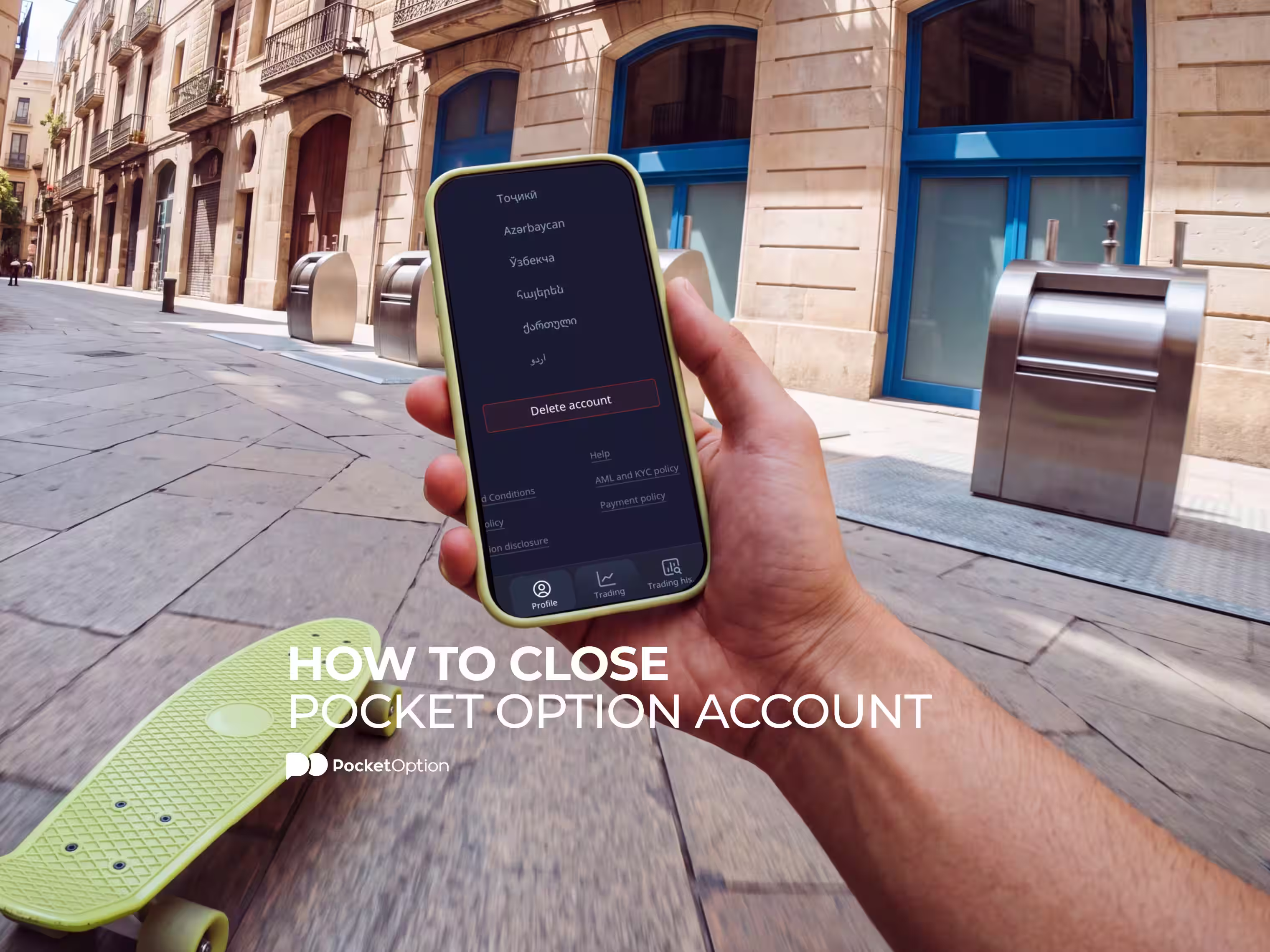 How to close Pocket Option account settings screen