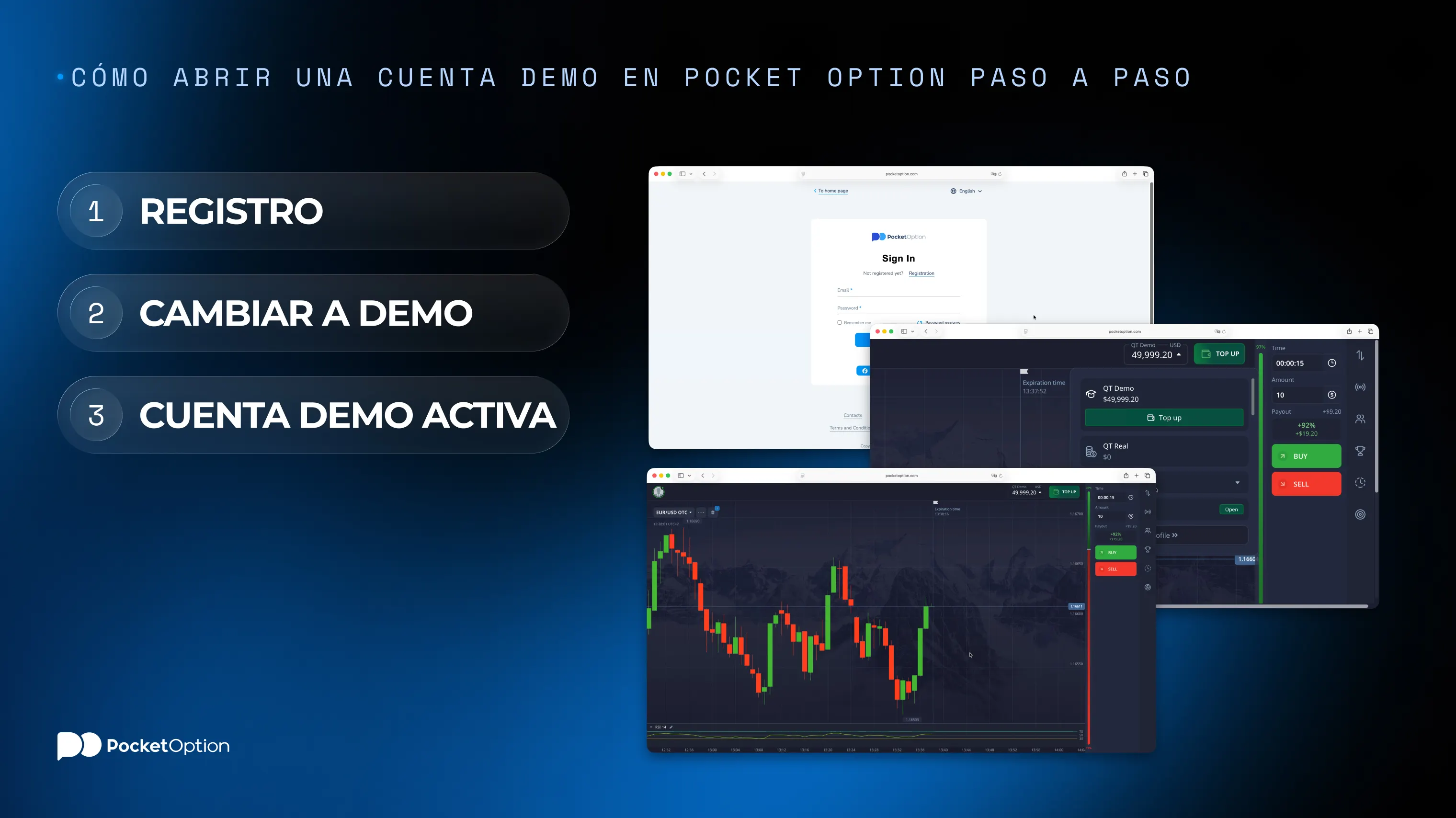 Cómo abrir una cuenta demo en Pocket Option paso a paso