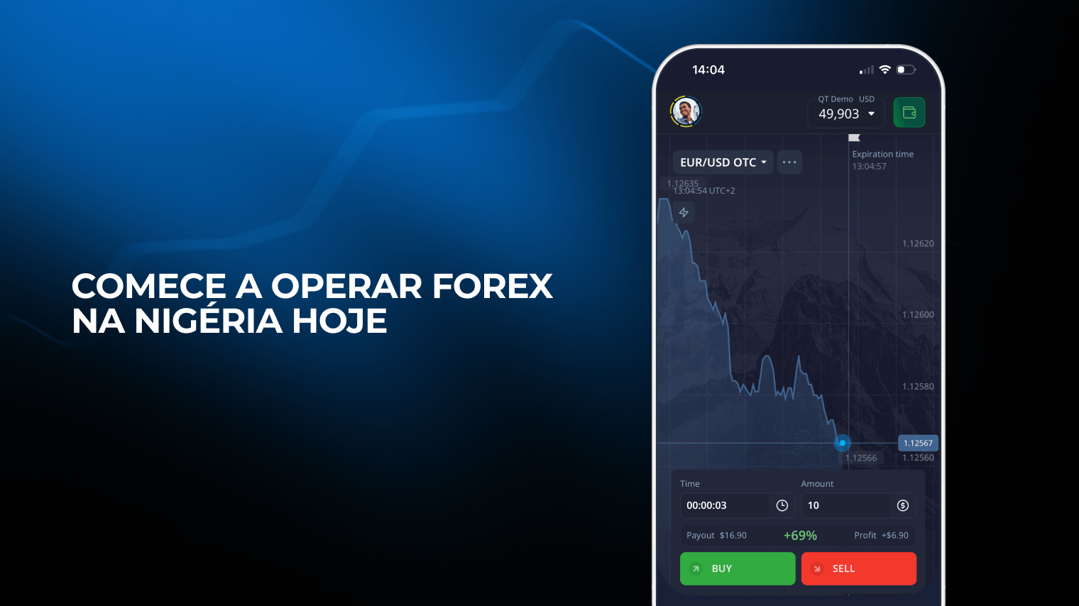 Trading de forex na Nig&eacute;ria em um aplicativo de trading m&oacute;vel