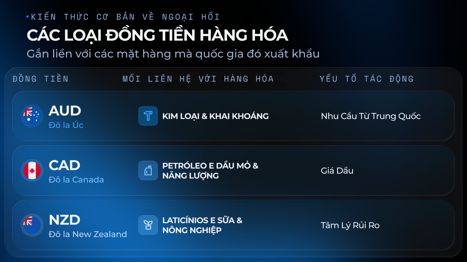 Biểu đồ c&aacute;c đồng tiền h&agrave;ng h&oacute;a