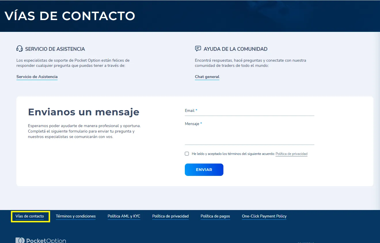 Cómo contactar con Pocket Option