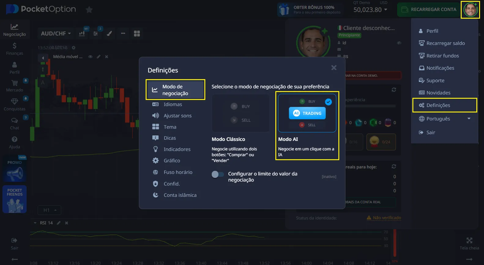 como usar negociação de IA