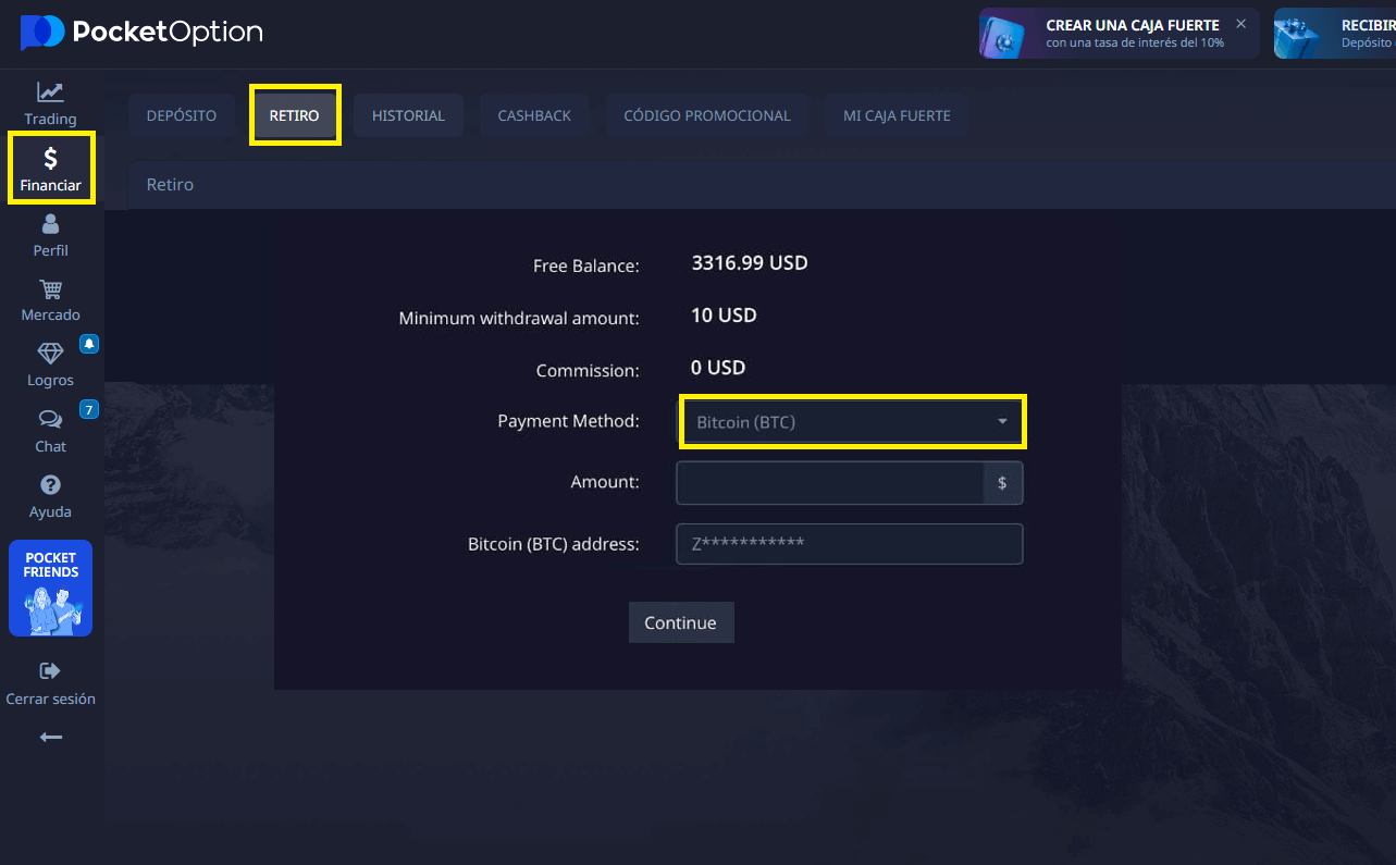 withdraw pocket Option Spain