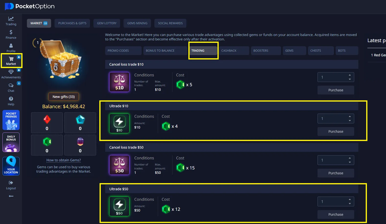 ultrade pocket option bonus