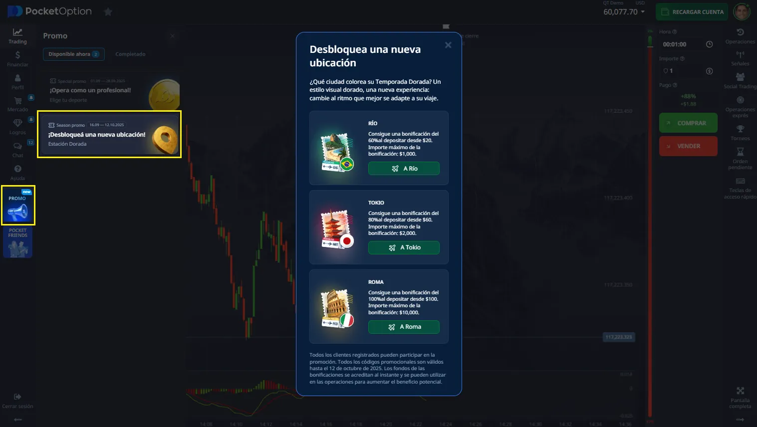 últimas bonificaciones de Pocket Option