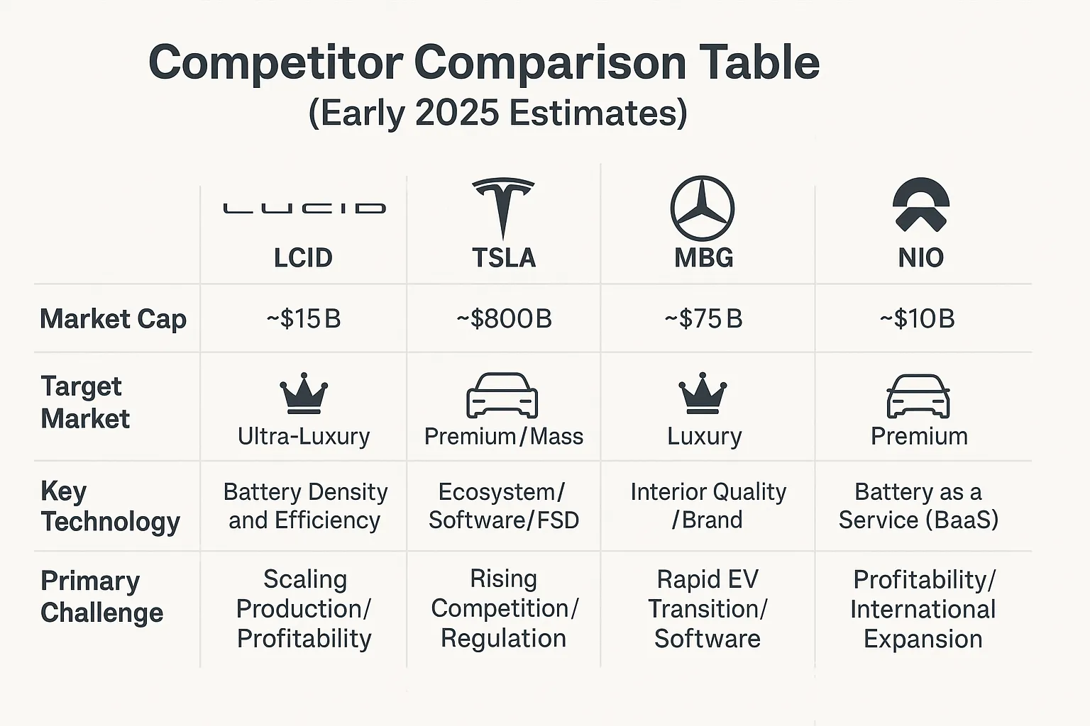 lcid Competitor Comparison Table