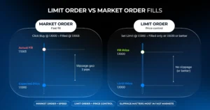 What is slippage in trading, limit versus market order fills